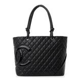 Amelia Calfskin Quilted Large Cambon Tote Black