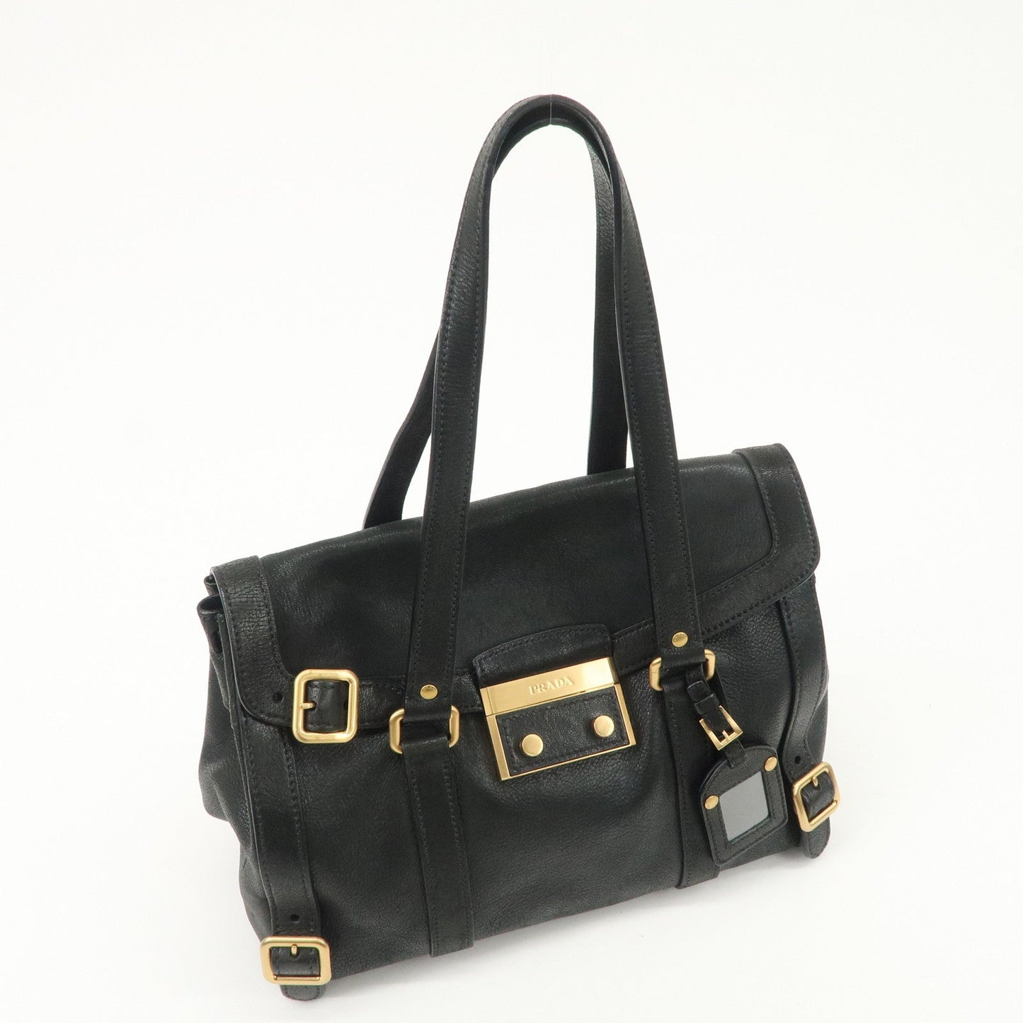 PRADA Leather Shoulder Bag Hand Bag Black BR3027  d