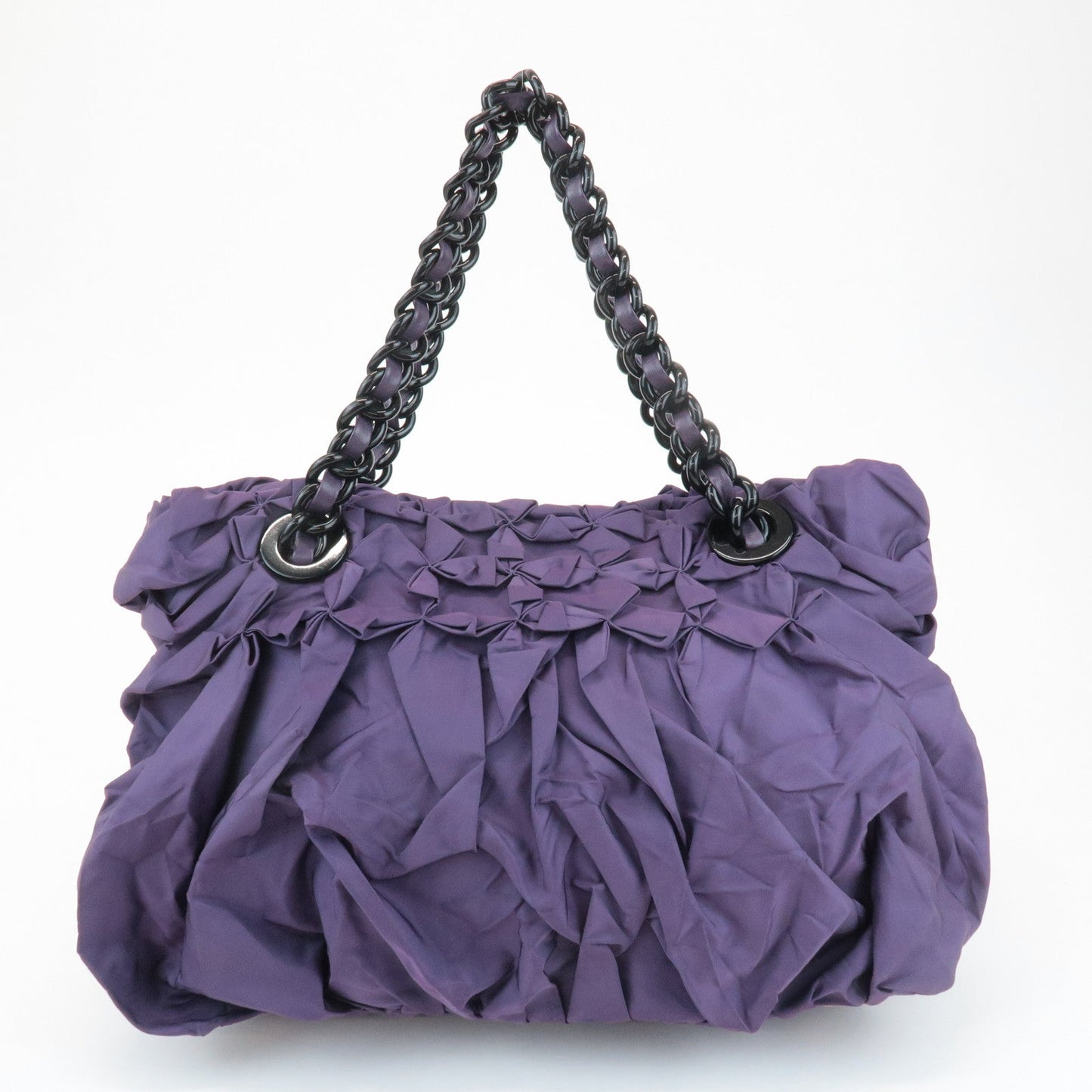 PRADA Triangle Logo Leather Nylon Tote Bag Shoulder Bag Purple  d
