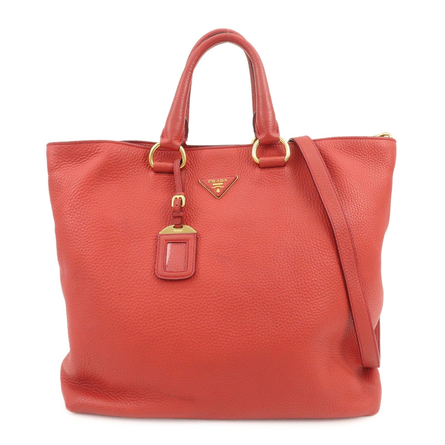PRADA Triangle Logo Leather 2Way Tote Bag Shoulder Bag Red BN1713