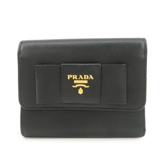 PRADA Leather Ribbon Tri-fold Wallet Black 1MH840  d