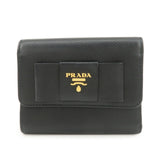 PRADA Leather Ribbon Tri-fold Wallet Black 1MH840  d