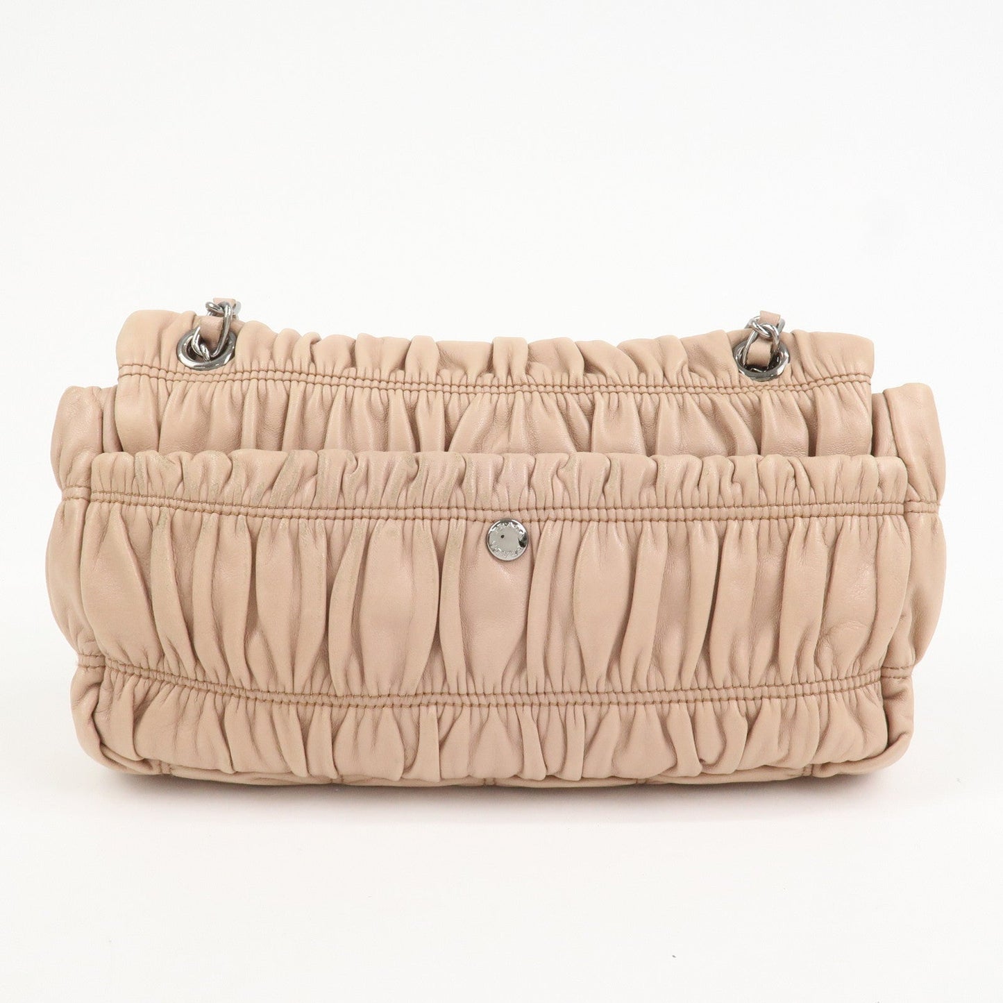 PRADA Leather Gathered Chain Shoulder Bag Pink Beige B4695C
