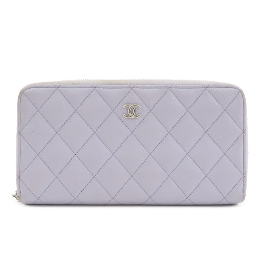 CHANEL Matelasse Caviarskin Round Zippy Wallet Lavender AP0242