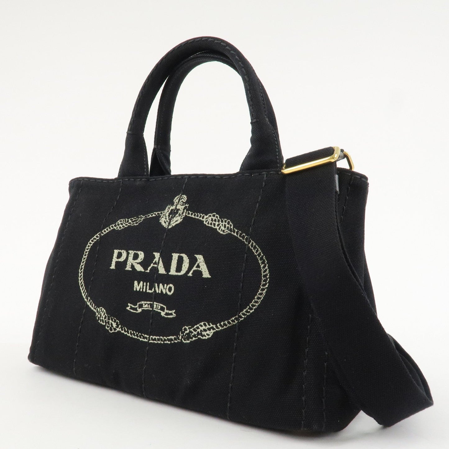 PRADA Logo Canapa Mini Canvas 2Way Bag Hand Tote Bag B2439G Black  d