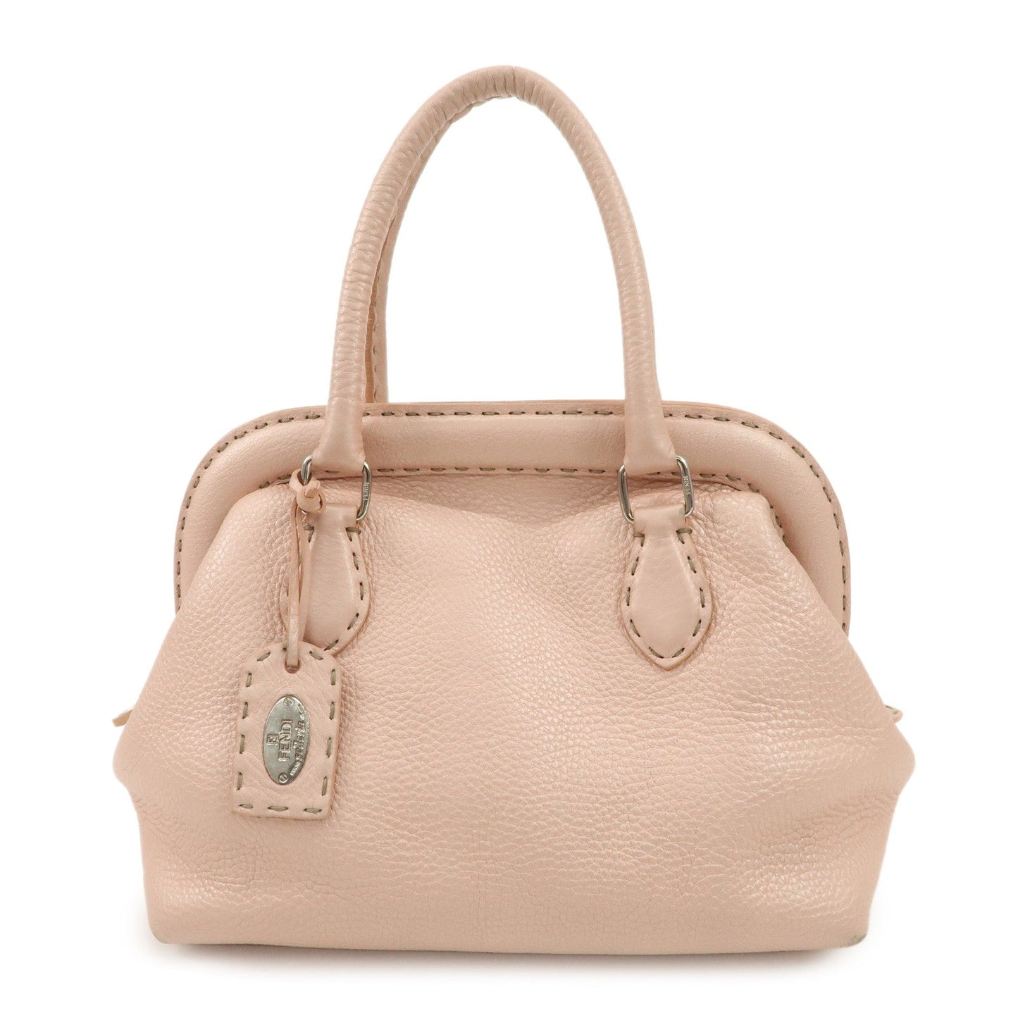 FENDI Selleria Leather Boston Bag Hand Bag Pink 8BN127  d