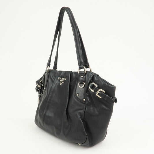 PRADA Logo Leather Shoulder Bag Hand Bag Black BR3974