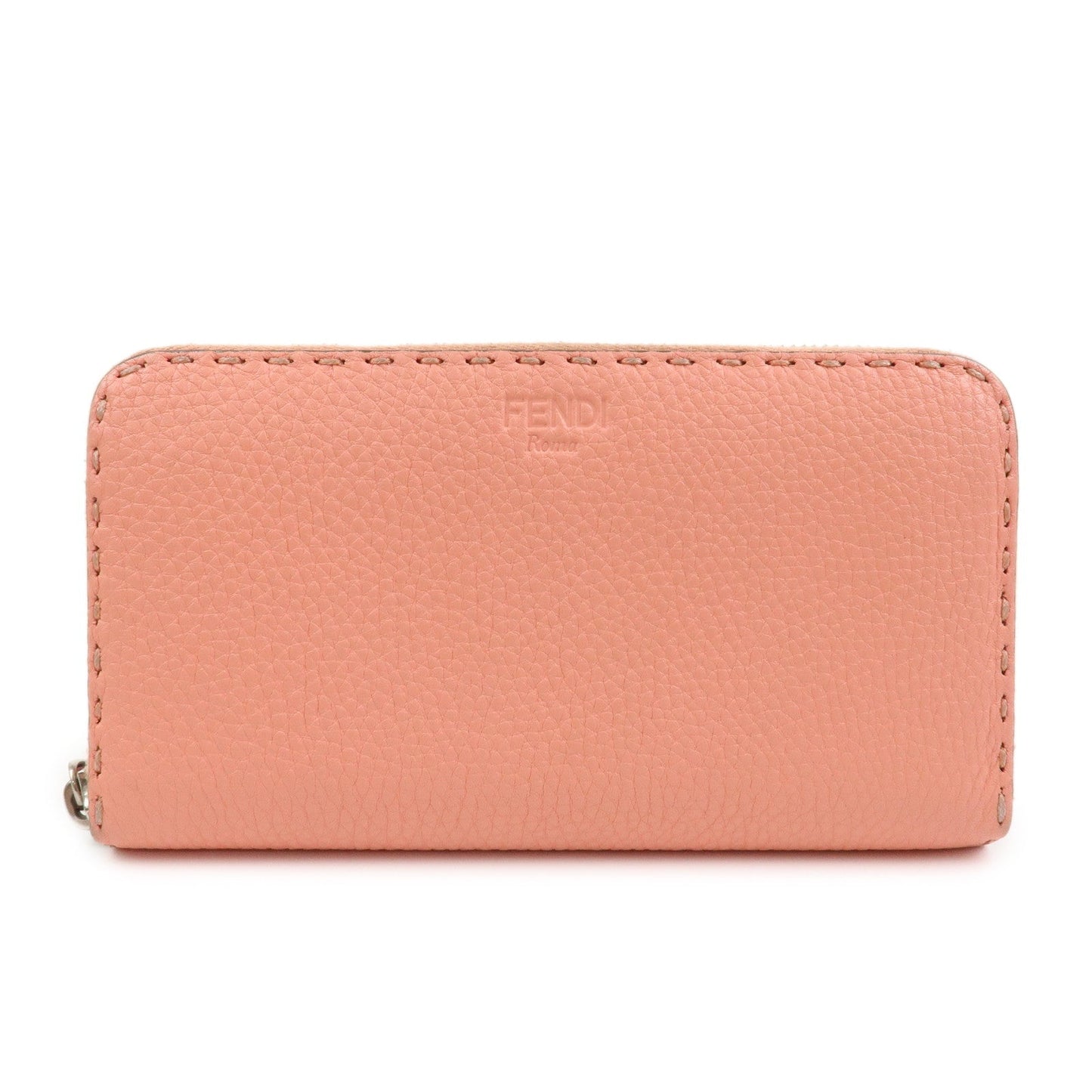 FENDI Leather Round Zippy Long Wallet Pink 8M0299
