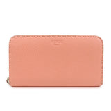 FENDI Leather Round Zippy Long Wallet Pink 8M0299