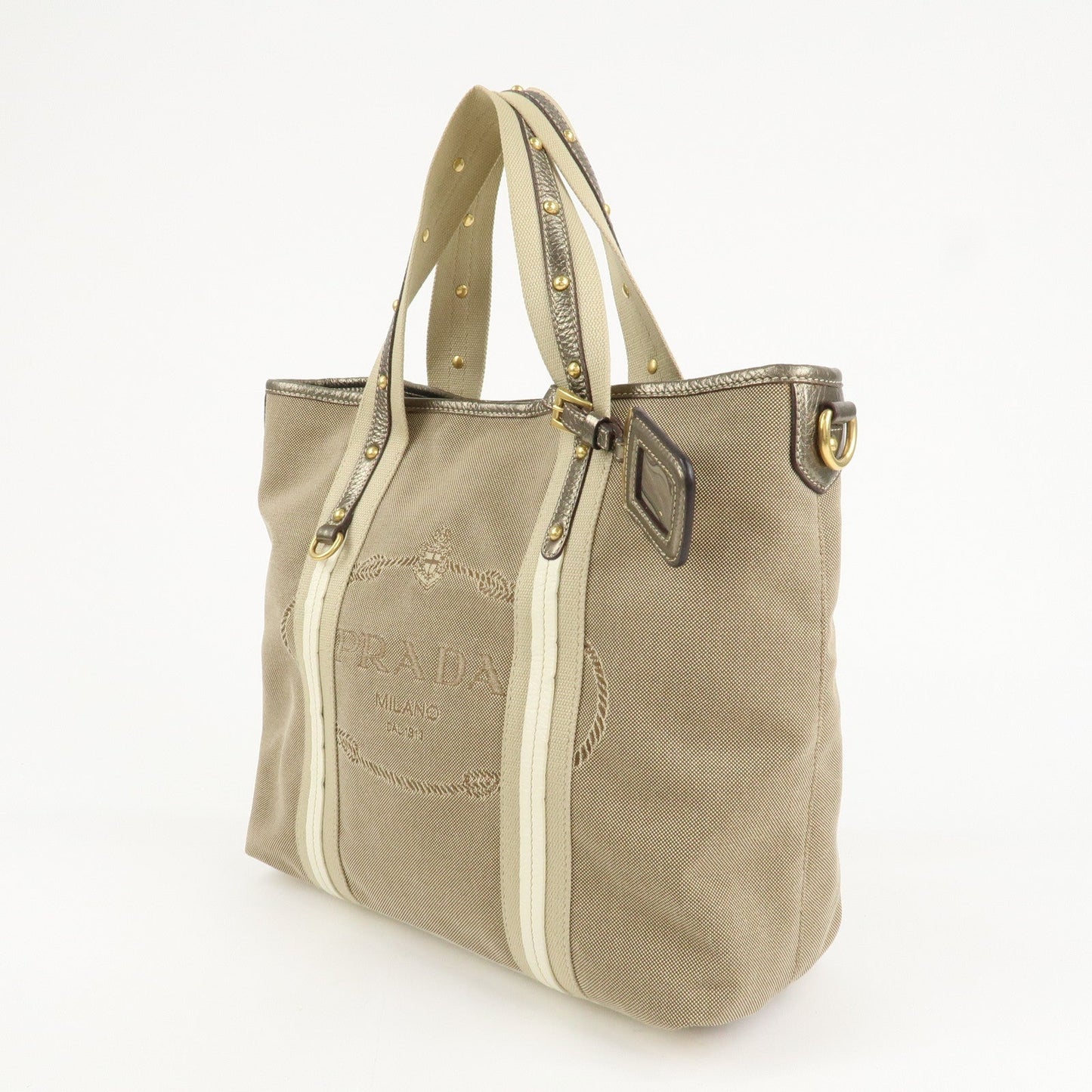 PRADA Nylon Jacquard 2Way Tote Shoulder Bag Beige BN1452  d
