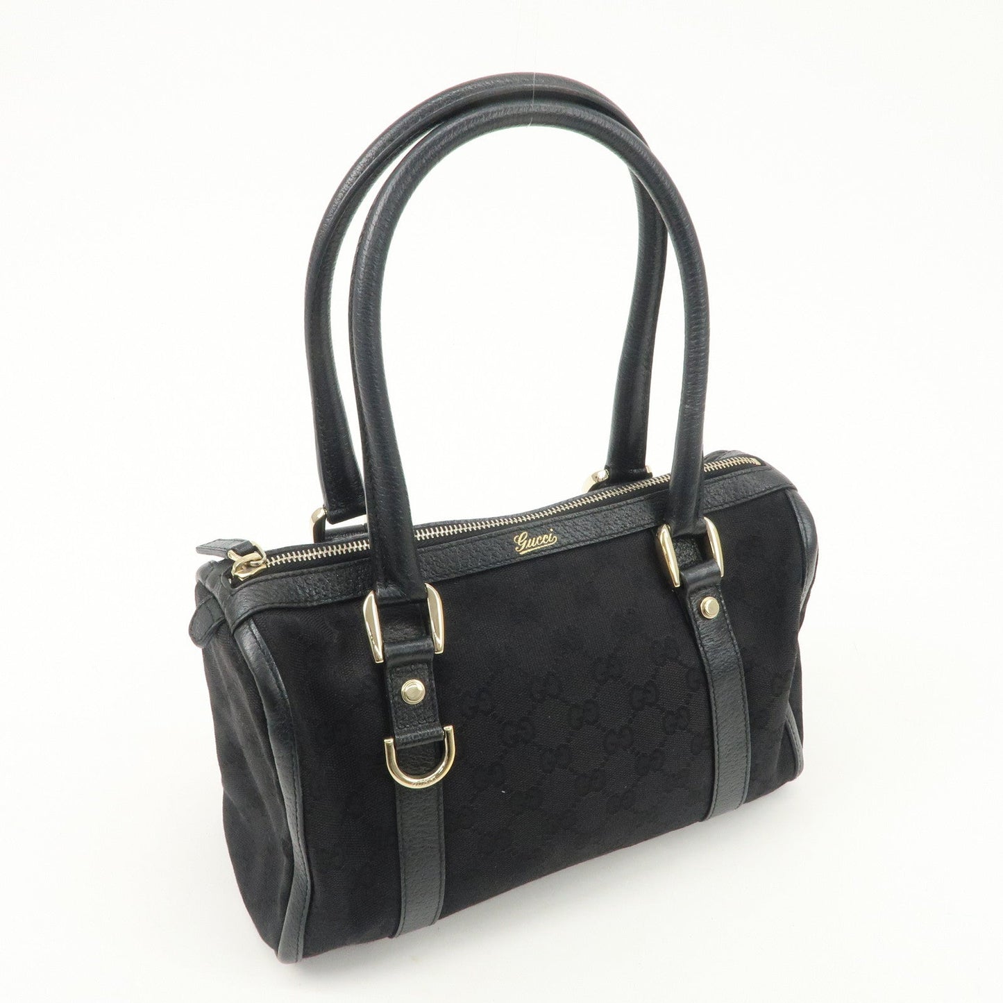GUCCI Abbey GG Canvas Leather Boston Bag Hand Bag Black 130942  d