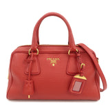 PRADA Logo Leather 2Way Bag Hand Bag Shoulder Bag Red BL0867