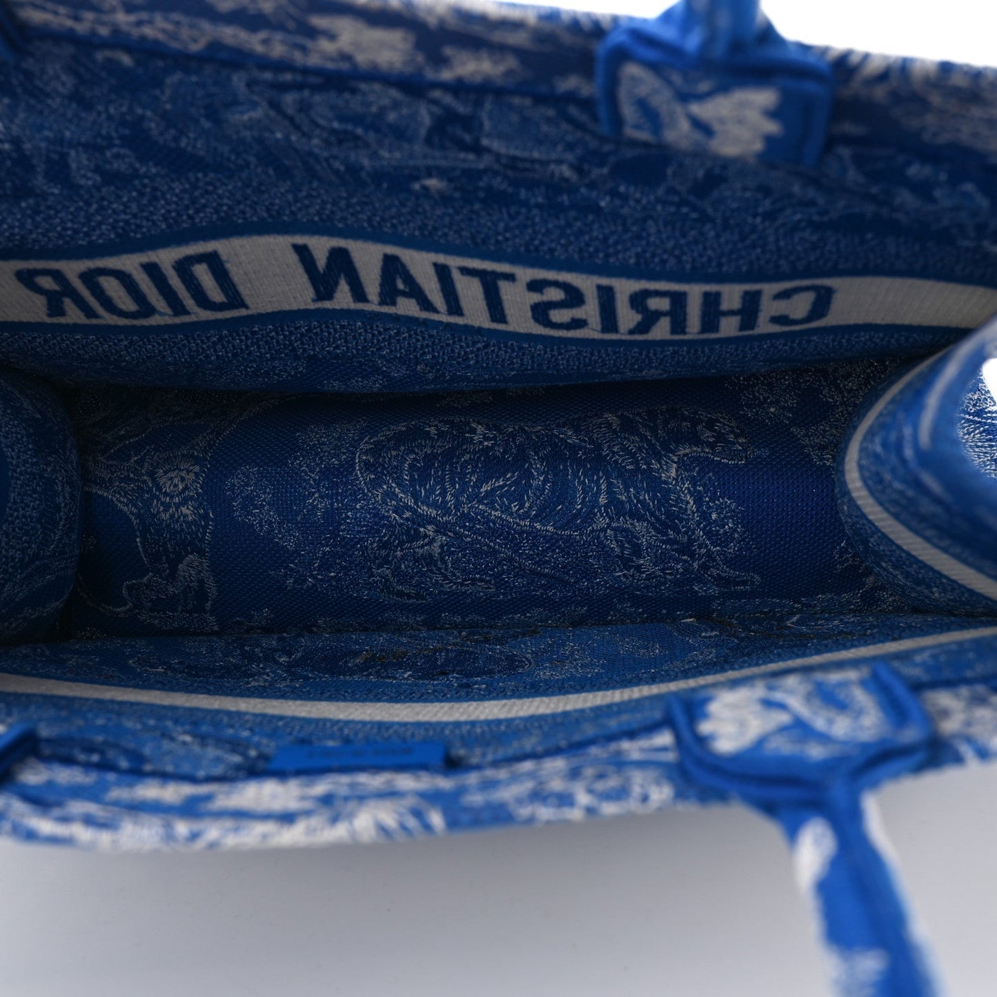 Christian Dior Canvas Embroidered Medium Dioriviera Toile De Jouy Book Tote Fluorescent Blue
