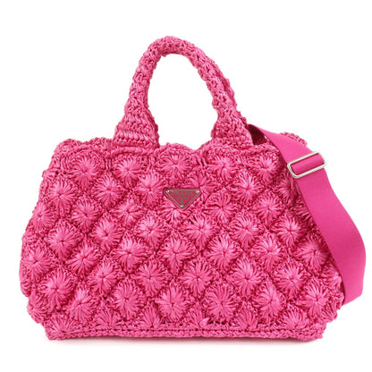 PRADA Canapa Raffia 2Way Bag Hand Bag Shoulder Bag Pink BN2888