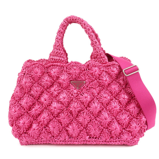 PRADA Canapa Raffia 2Way Bag Hand Bag Shoulder Bag Pink BN2888