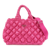 PRADA Canapa Raffia 2Way Bag Hand Bag Shoulder Bag Pink BN2888