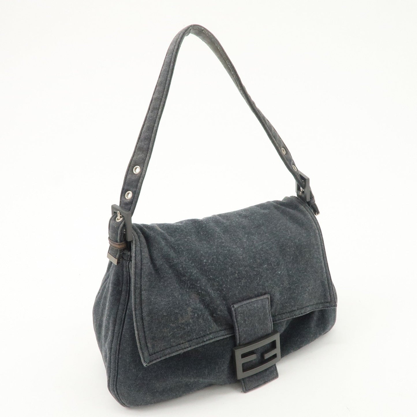 FENDI Mamma Baguette Zucca Cotton Shoulder Bag Gray 26325  d