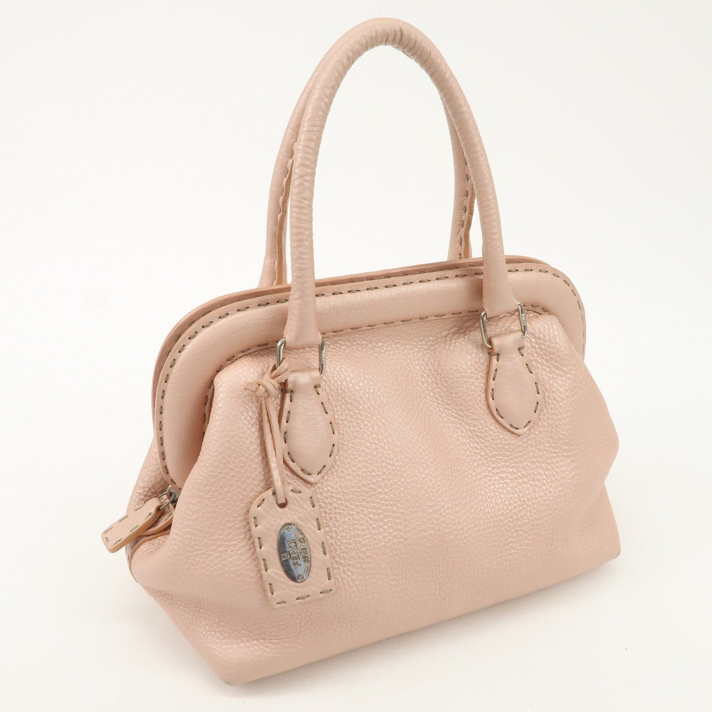 FENDI Selleria Leather Boston Bag Hand Bag Pink 8BN127  d
