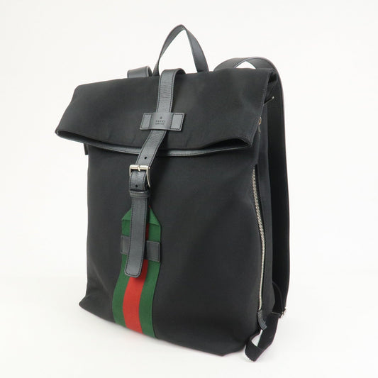 GUCCI Sherry Canvas Leather Backpack Rucksack Black 619749