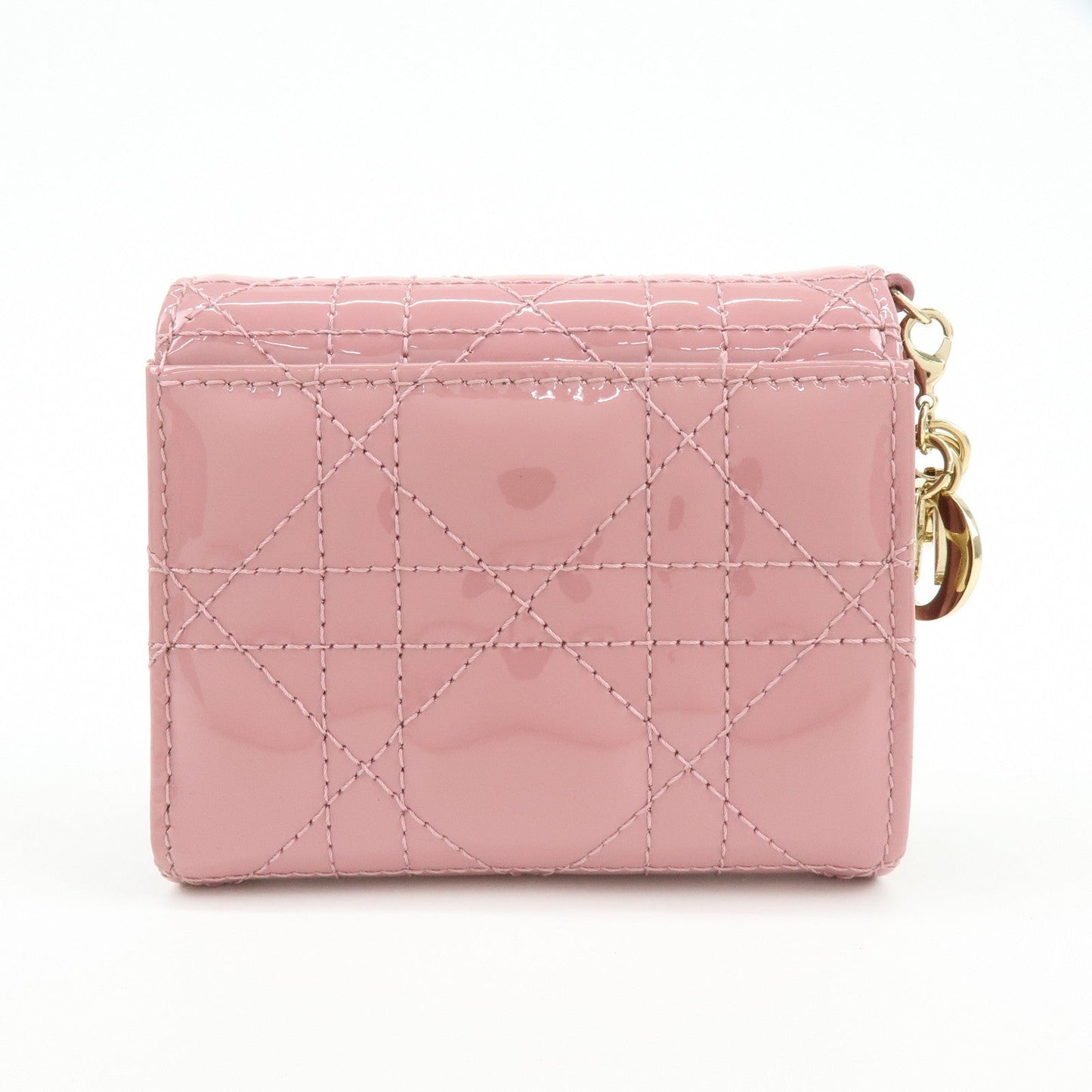 Christian Dior Cannage Patent Leather Bi-fold Compact Wallet Pink