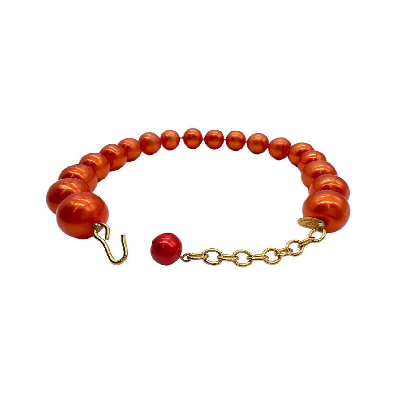 Chanel Red Orange Synthetic Pearl Necklace