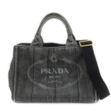 PRADA Canapa Mini Canvas Denim 2Way Shoulder Hand Bag Black B2439G