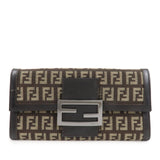FENDI Zucchino Canvas Leather Bi-Fold Long Wallet Dark Brown 8M0021  d