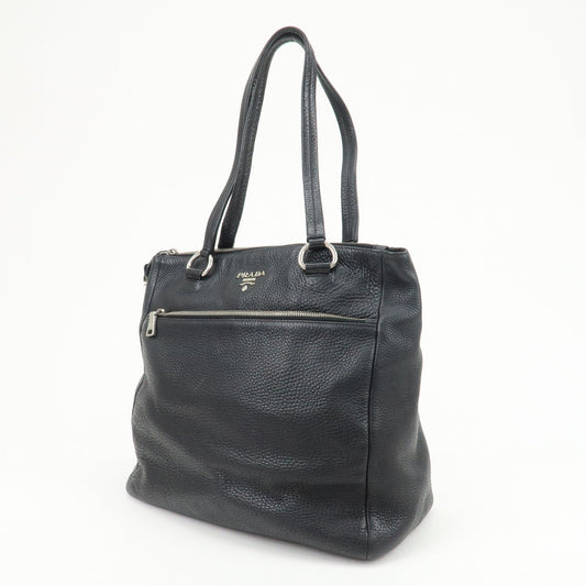 PRADA Logo Leather Shoulder Bag Hand Bag Tote Bag Black