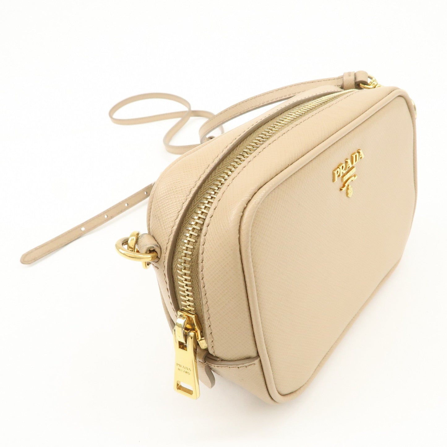 PRADA Logo Saffiano Leather Shoulder Bag Crossbody Bag Beige 1NF674  d