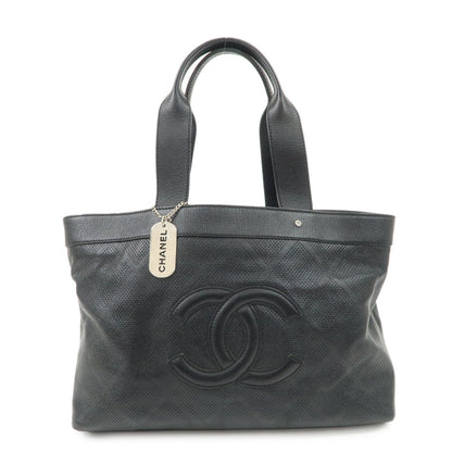 CHANEL COCO Mark Calf Leather Punching Tote Bag Black A33936  d