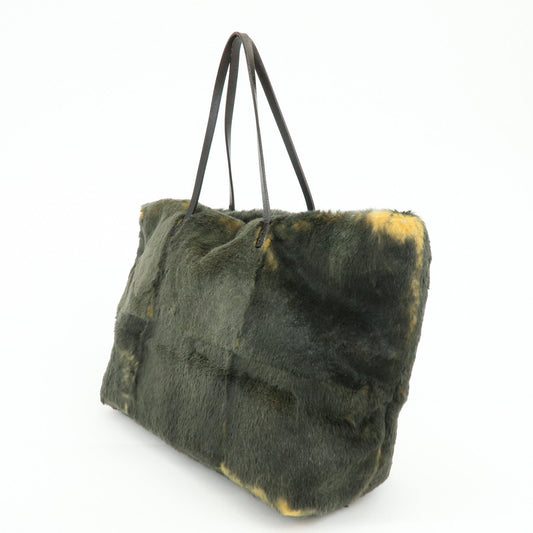 FENDI Fur Leather Tote Bag Hand Bag Brown Yellow 8BH005