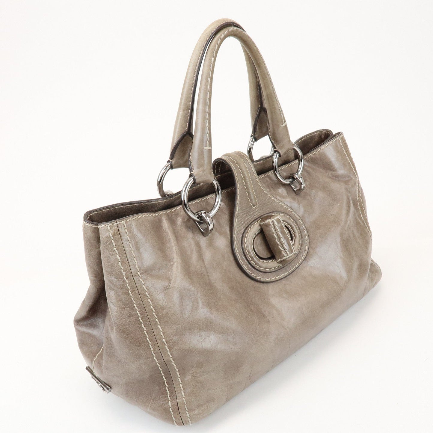 PRADA Logo Leather Shoulder Bag Hand Bag Gray BN2067