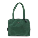 PRADA Triangle Logo Nylon Leather Tote Bag Shoulder Bag Green