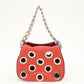 PRADA Logo Grommet Leather Chain Shoulder Bag Red Silver 1BA027