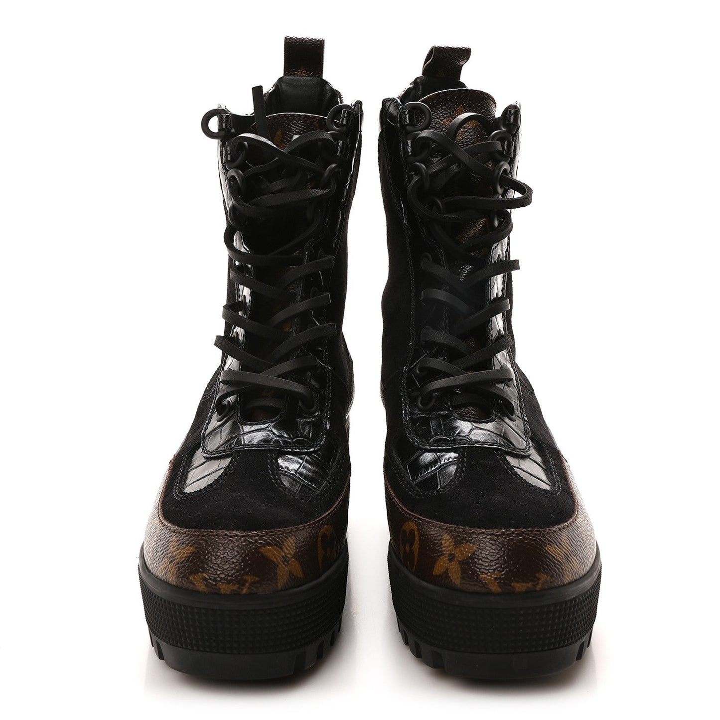 Louis Vuitton Suede Calfskin Monogram Laureate Platform Desert Boots Black