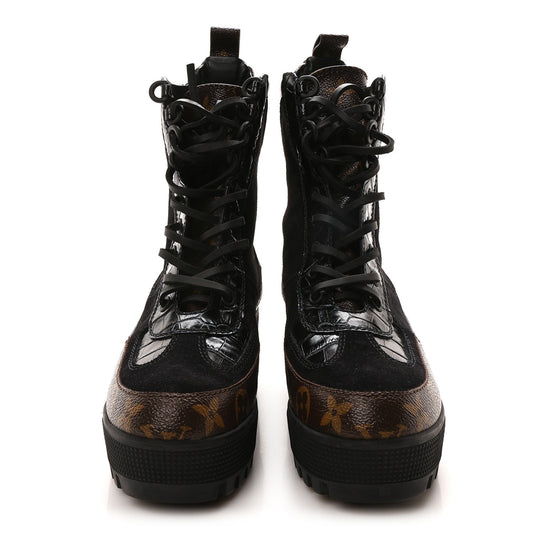 Louis Vuitton Suede Calfskin Monogram Laureate Platform Desert Boots Black