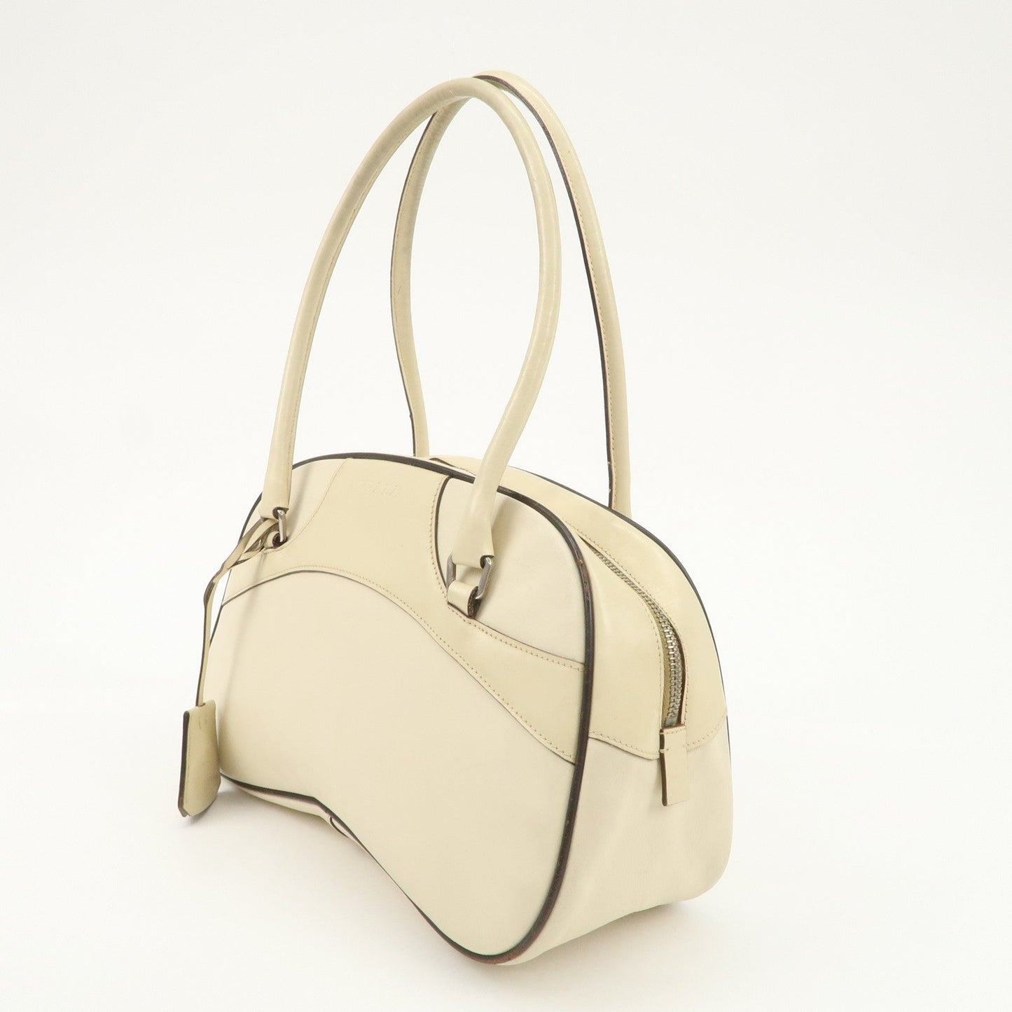 PRADA  Leather Bowling Bag Boston Bag Shoulder Bag Ivory BL0049  d