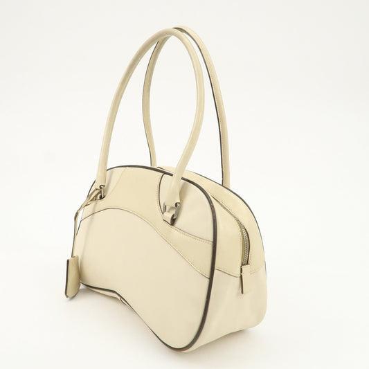 PRADA  Leather Bowling Bag Boston Bag Shoulder Bag Ivory BL0049  d