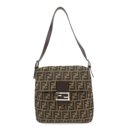 FENDI Zucca Canvas Leather Shoulder Bag Brown Black 26730
