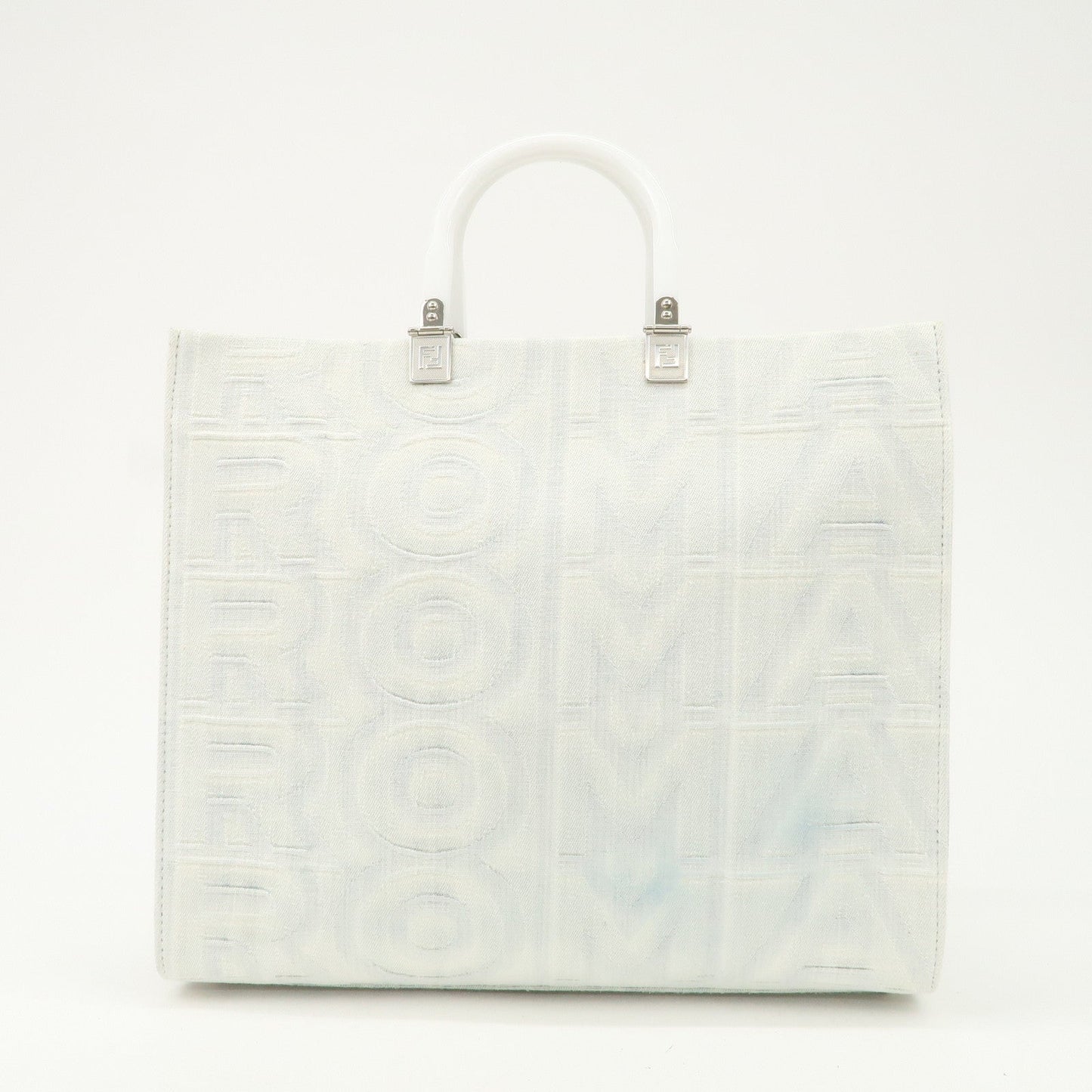 FENDI Leather Sunshine Medium 2Way Tote Bag Hand Bag White 8BH386  d