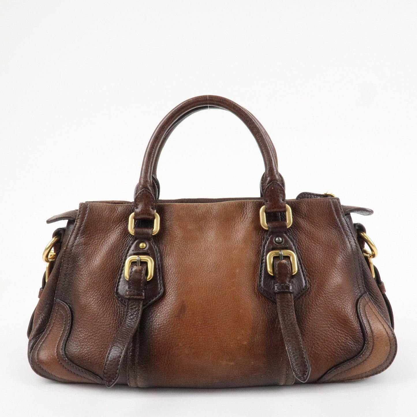 PRADA Logo Leather 2WAY Tote Bag Hand Bag Brown Gold Hardware  d