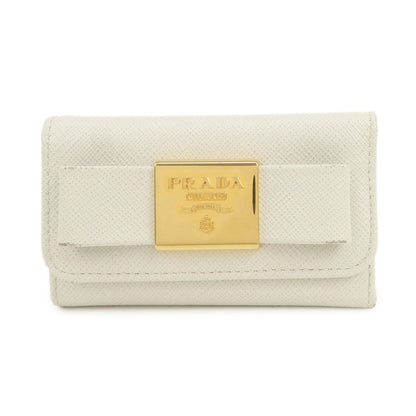 PRADA Ribbon Saffiano Leather Key Case Key Holder White