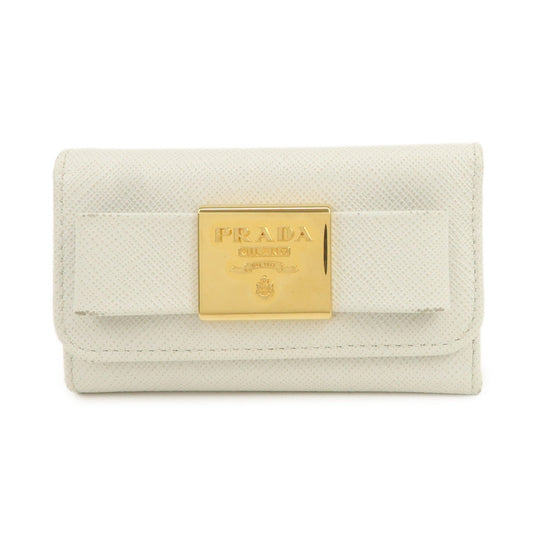 PRADA Ribbon Saffiano Leather Key Case Key Holder White