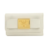 PRADA Ribbon Saffiano Leather Key Case Key Holder White