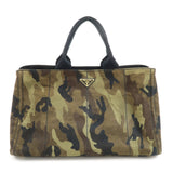 PRADA Triangle Logo Canapa Large Canvas Tote Hand Bag Khaki BN1872