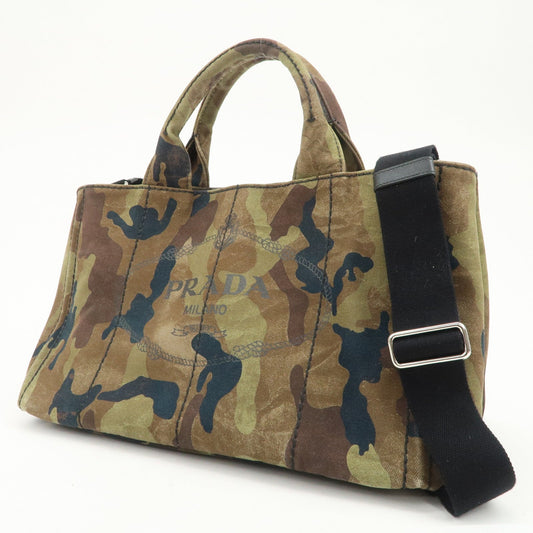 PRADA Logo Canapa Canvas 2Way Hand Bag Camouflage Khaki B2642B