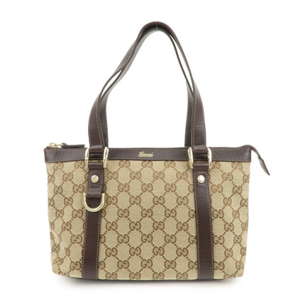 GUCCI Abbey GG Canvas Leather Tote Bag Beige Dark Brown 141471