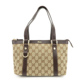 GUCCI Abbey GG Canvas Leather Tote Bag Beige Dark Brown 141471