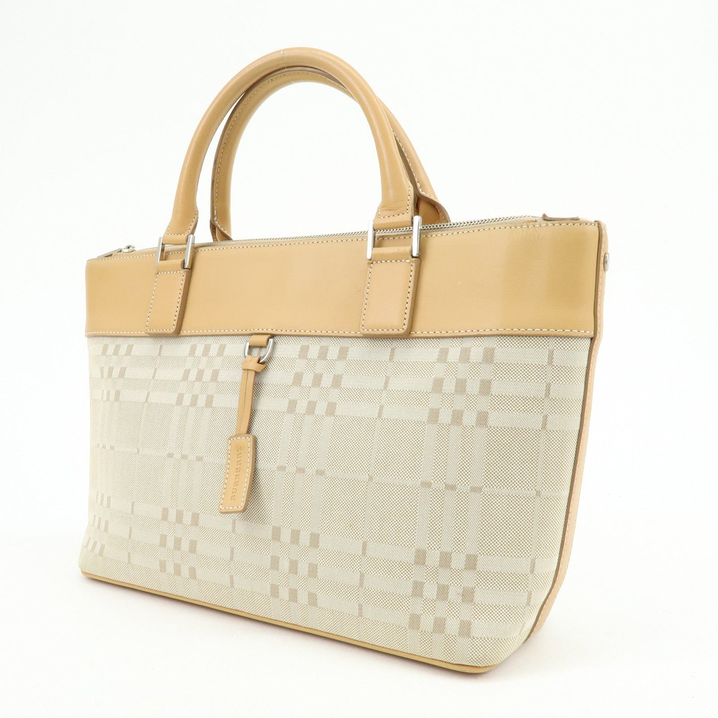 BURBERRY Canvas Leather Tote Bag Hand Bag Beige Light Beige