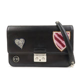 Christian Dior Leather Chain Shoulder Bag Heart Embroidery Black